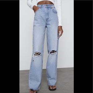Zara distressed wide leg denim